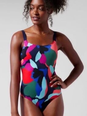Athleta Hermosa Multicolor Abstract Print One-Piece Swimsuit Medium